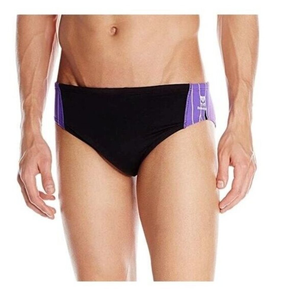 TYR Mens Racer Swimwear Bottoms Briefs Drawstring Phoenix Purple Black 30 US XS